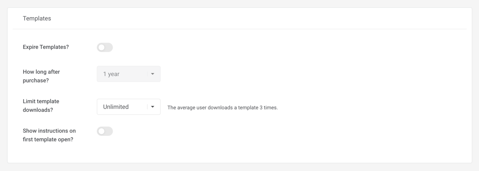 expiring templates and download limits options